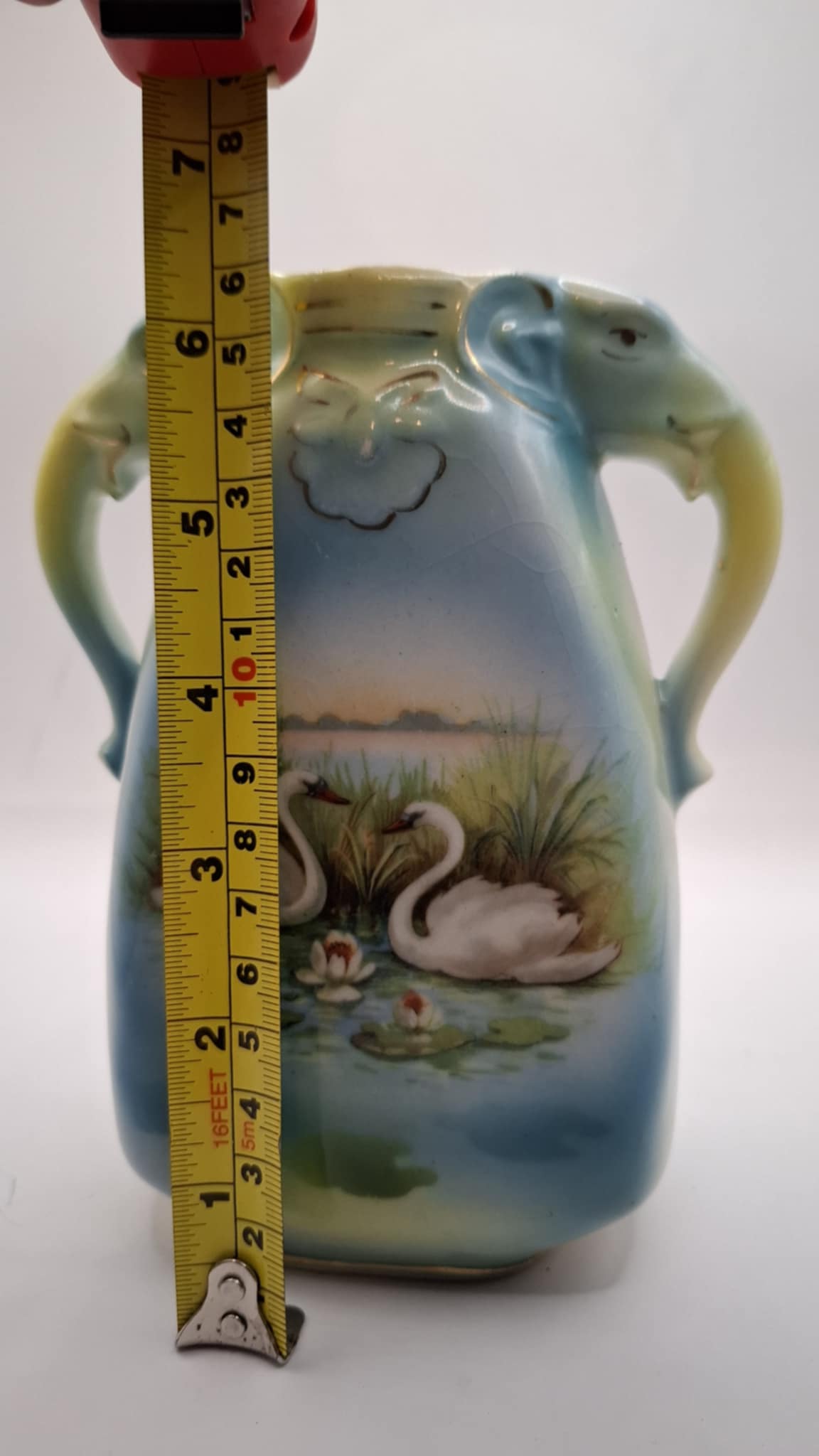 Elephant Handled Swan Vase