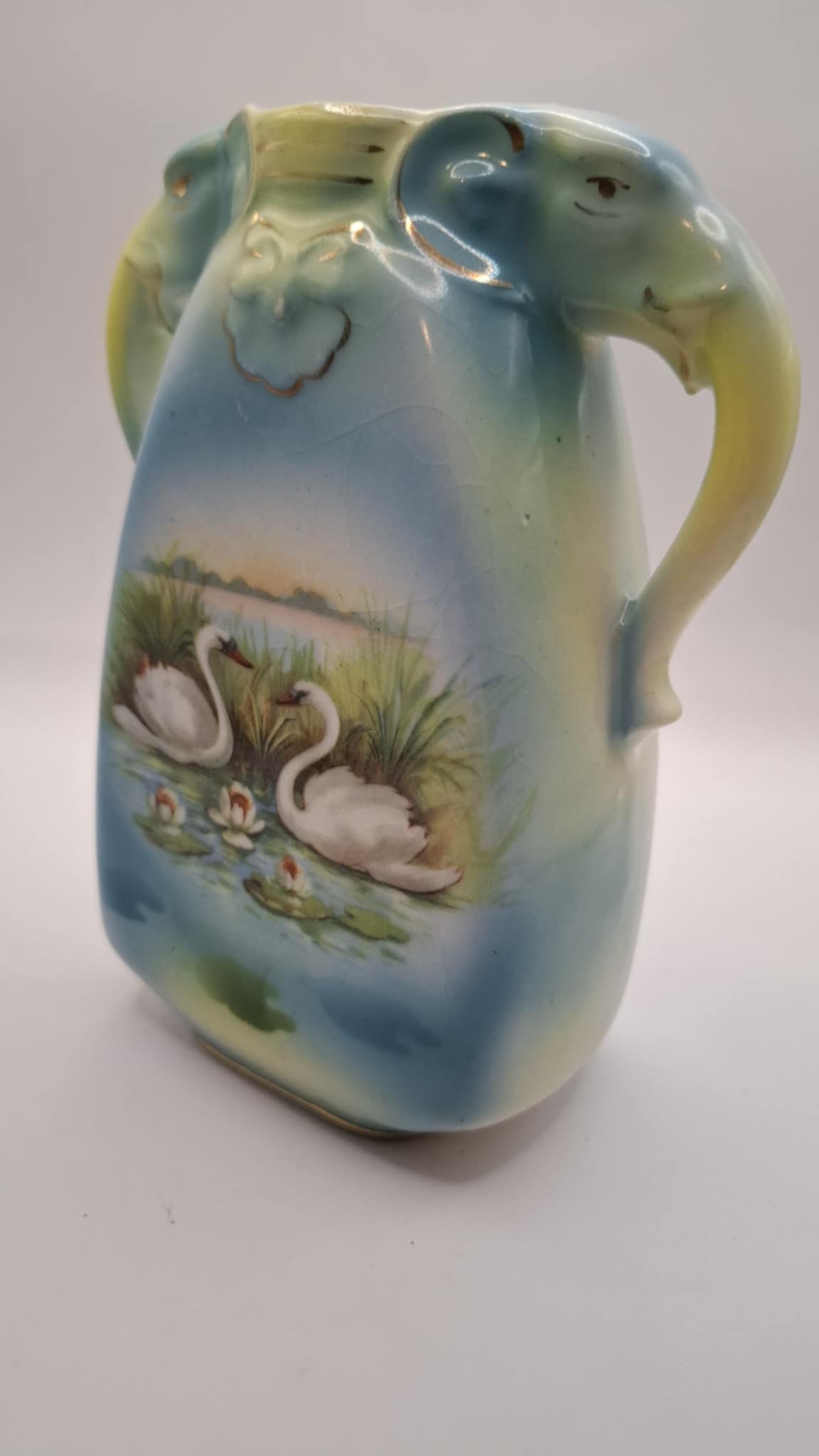 Elephant Handled Swan Vase