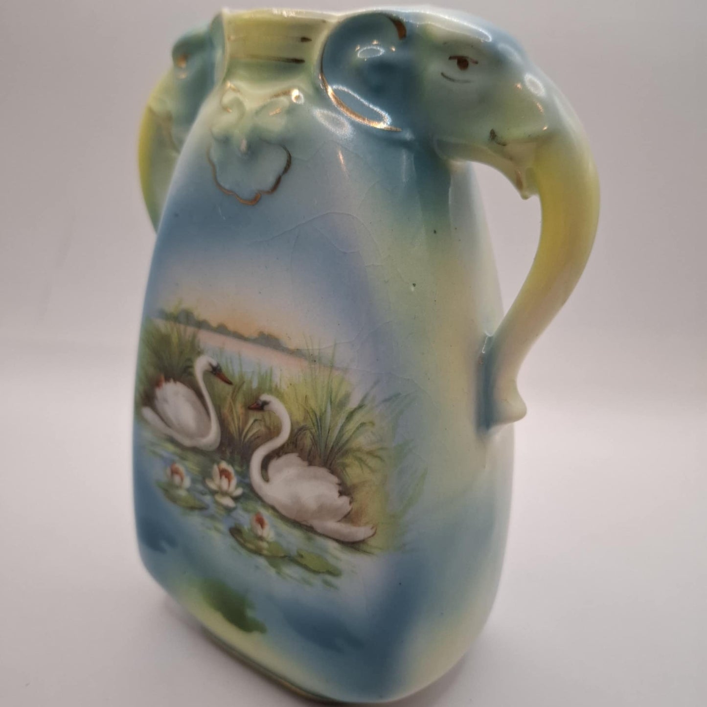 Elephant Handled Swan Vase