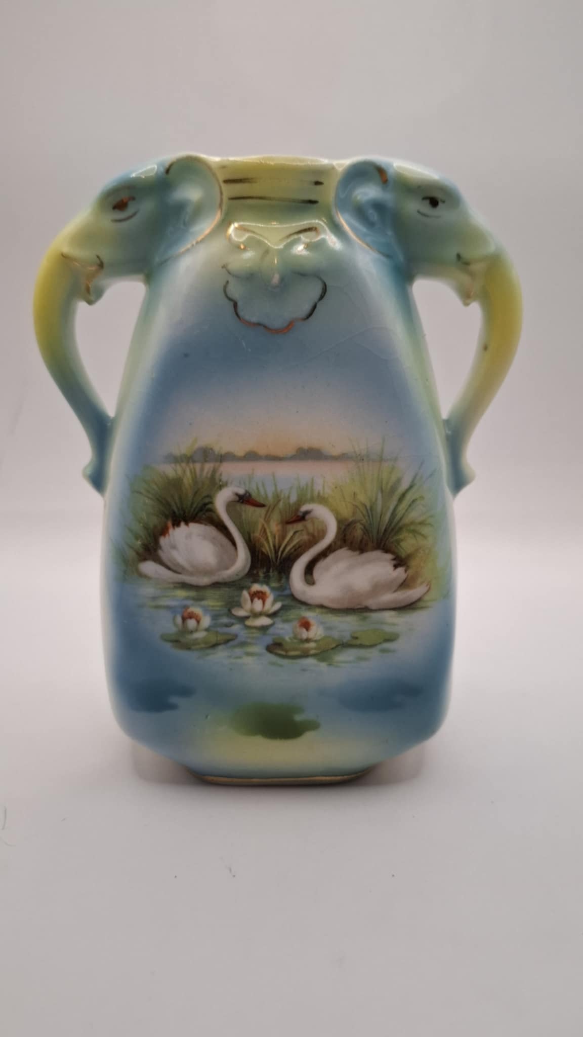 Elephant Handled Swan Vase