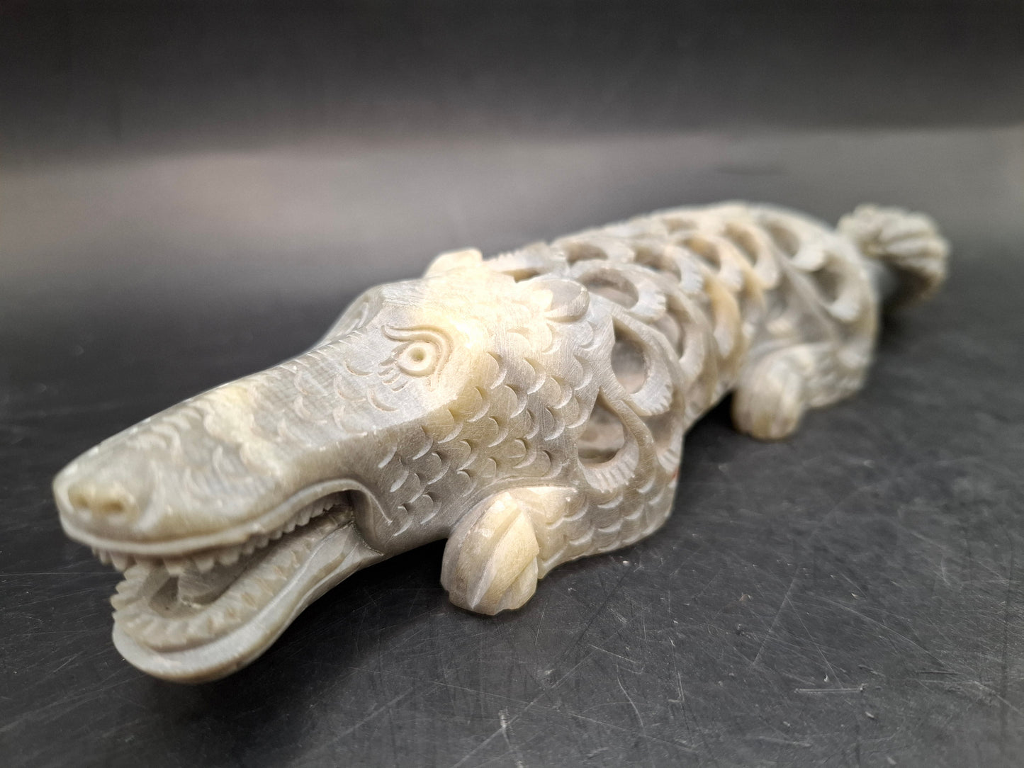 Pregnant Crocodile Carving