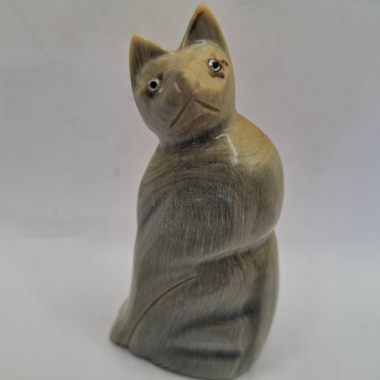 Horn Carving Of A Creepy Cat
