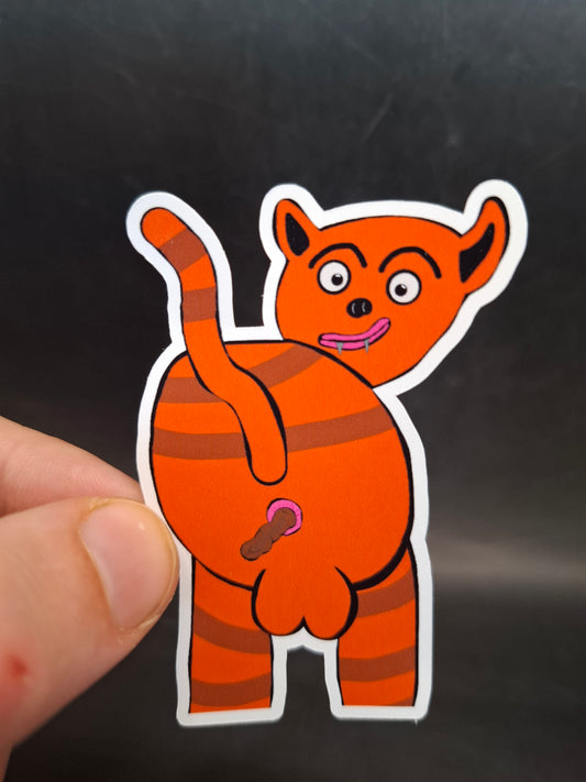 Cat Pushing A Turd Out Sticker