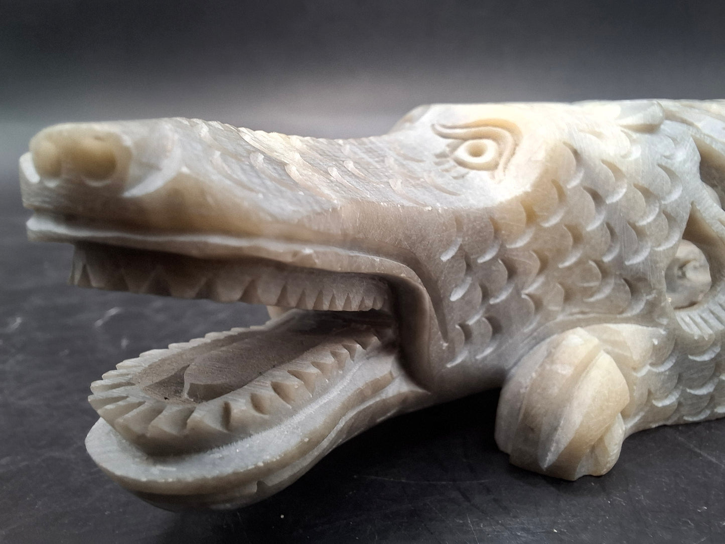 Pregnant Crocodile Carving